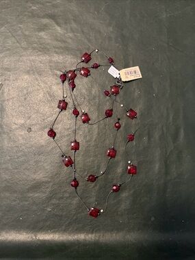 Women Jewelry Red Glass Beaded Long Necklace